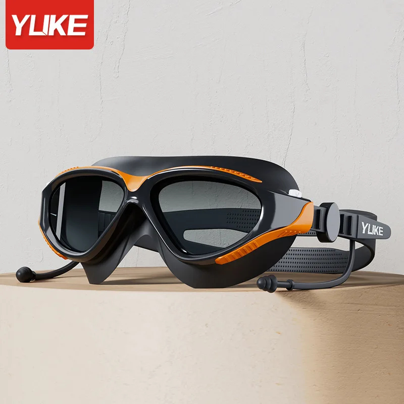 Swim Goggles Anti Fog Uv - ビッグフレームプロフェッショナル HD 防曇シリコーン水泳ゴーグル大人用耳栓付き水泳メガネ男性女性ゴーグル