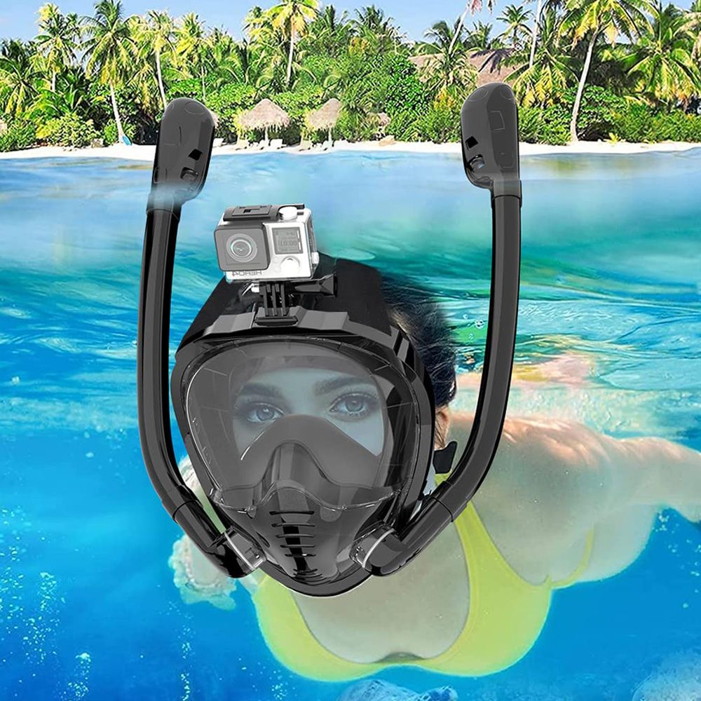 Snorkel Mask Full Face - フルフェイスシュノーケルマスク180 ° パノラマビューシリコンドライトップシュノーケリングダイビング水泳ゴーグル 2 シュノーケル防曇アンチリーク