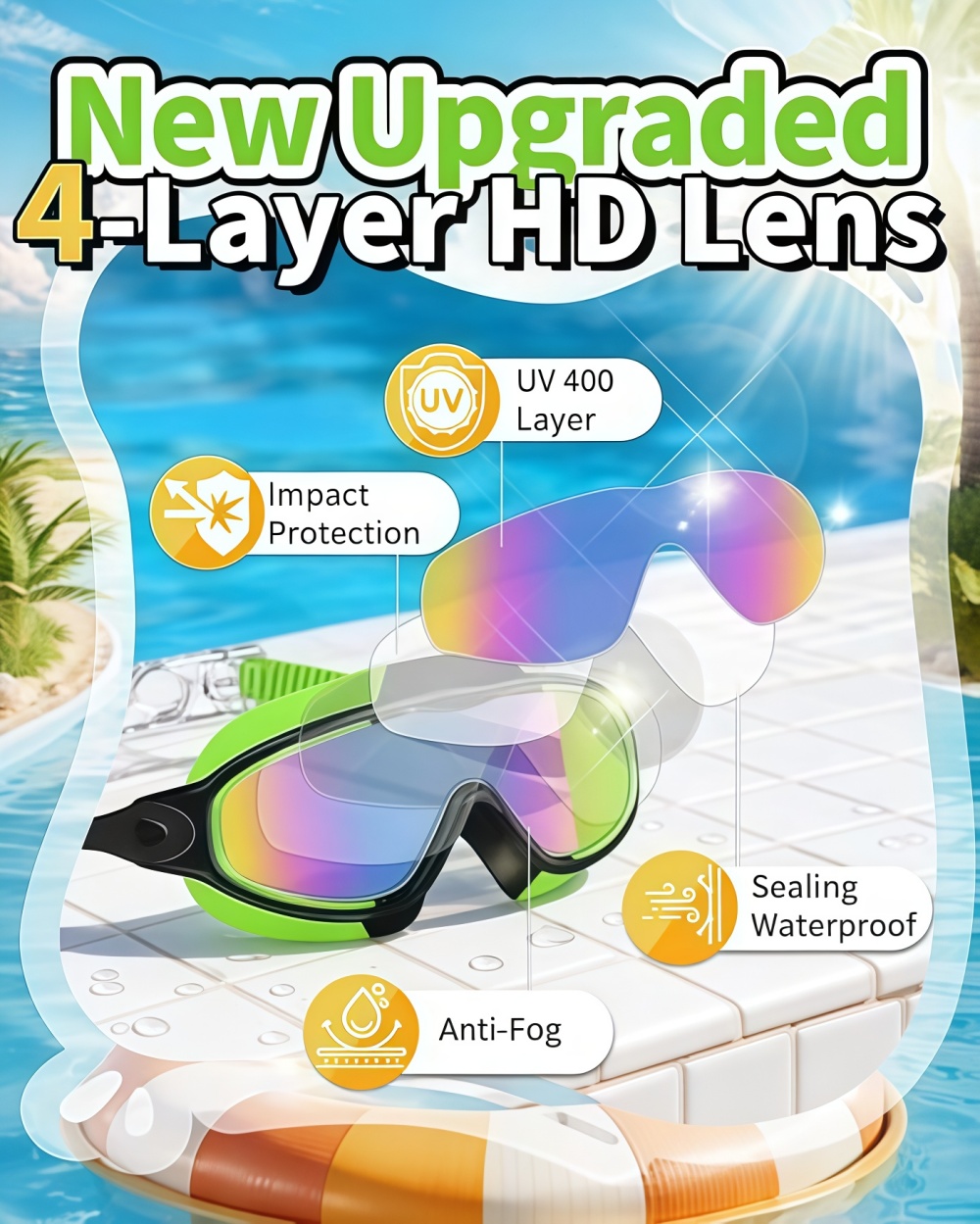 子供用スイムゴーグル、スイムキャップ付き、曇り止めUVカット - Swim Goggles Anti Fog Uv のレビューと価格