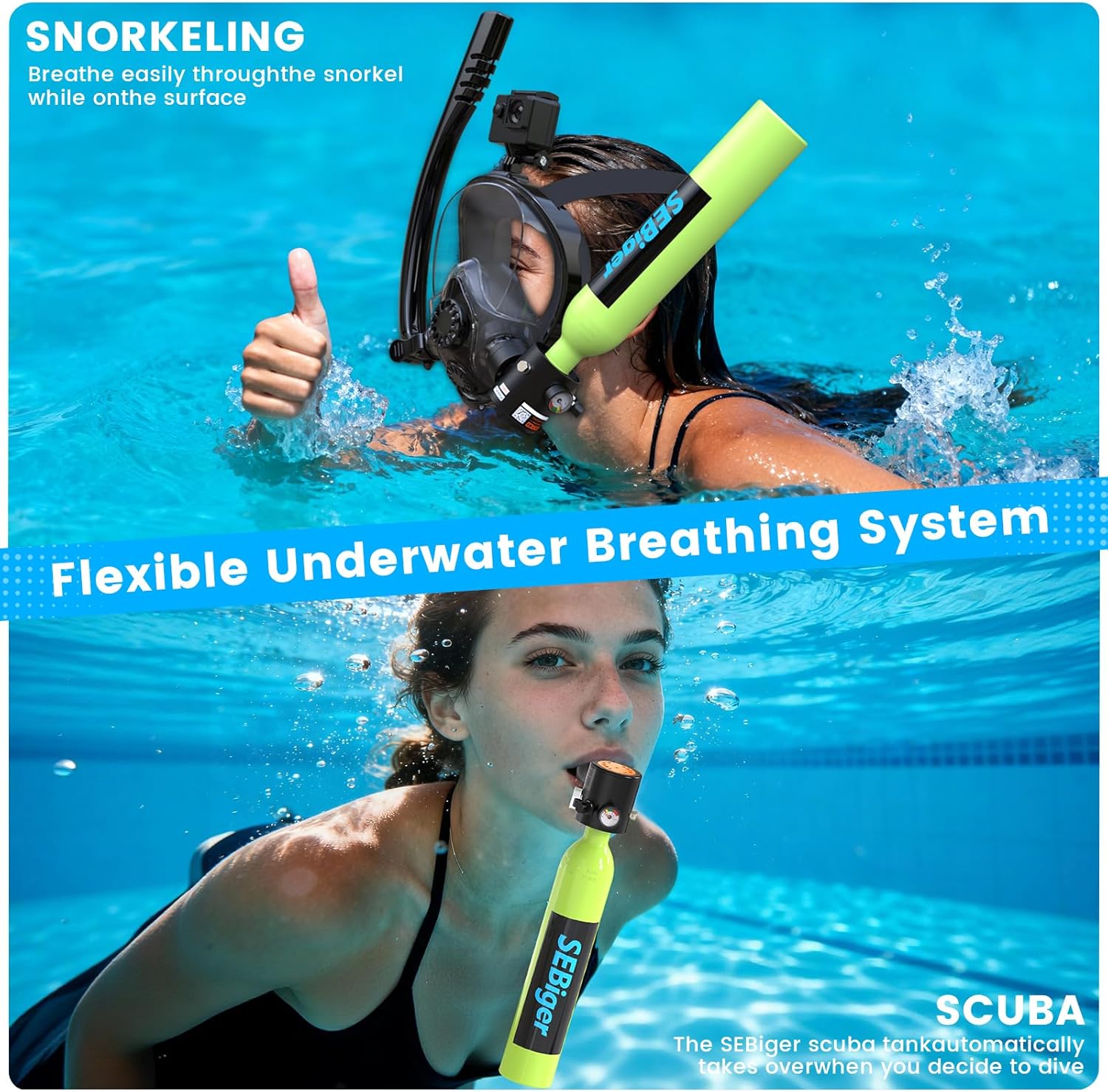 ミニスキューバタンク0.5L、フルフェイスシュノーケルマスク - Snorkel Mask Full Face のレビューと価格